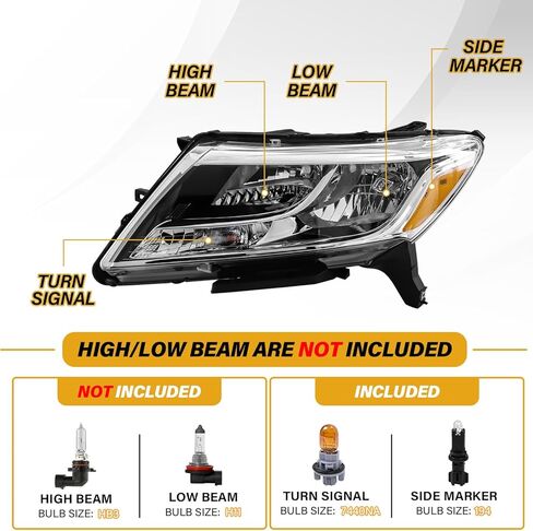 Headlight Assembly Compatible with Nissan Pathfinder 2013-2016, Halogen Headlamp Replacements for NI2502221 NI250322 26060-3KA0B 26010-3KA0B, w/o High/Low Beam, Chrome Housing Amber Reflector in Saudi Arabia