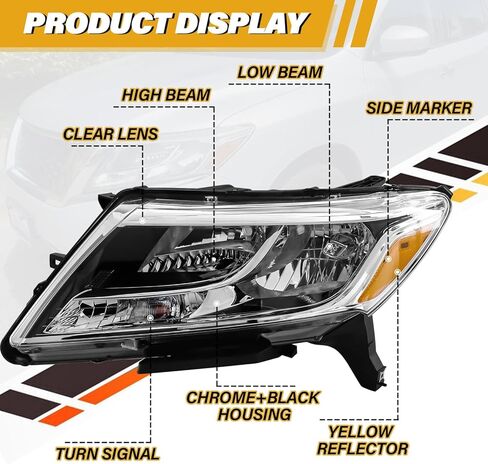Headlight Assembly Compatible with Nissan Pathfinder 2013-2016, Halogen Headlamp Replacements for NI2502221 NI250322 26060-3KA0B 26010-3KA0B, w/o High/Low Beam, Chrome Housing Amber Reflector in Saudi Arabia
