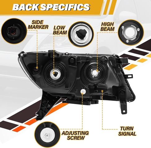 Headlight Assembly Compatible with Nissan Pathfinder 2013-2016, Halogen Headlamp Replacements for NI2502221 NI250322 26060-3KA0B 26010-3KA0B, w/o High/Low Beam, Chrome Housing Amber Reflector in Saudi Arabia
