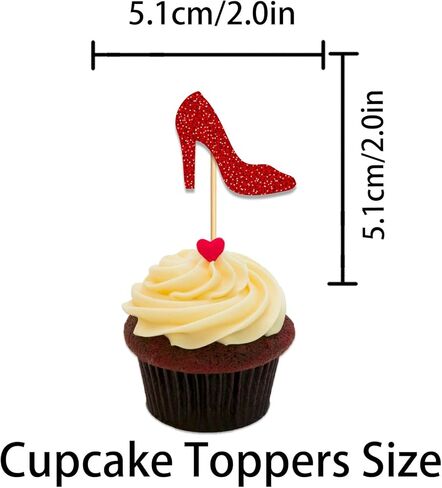 Heel Cupcake Topper for Beautiful High Heel Make Up Theme Party Favors Decorations Women Girls Happy Birthday Party Decor Supplies 18pcs Red Glitter in Saudi Arabia