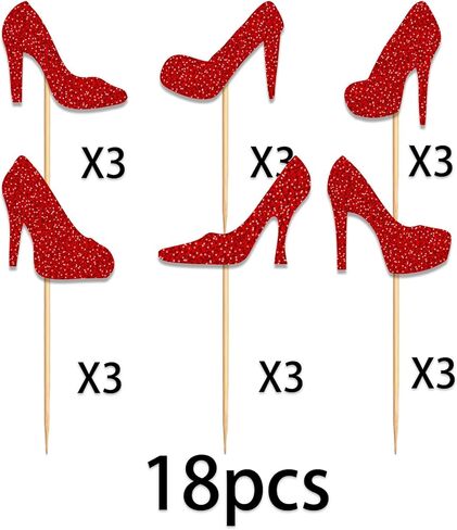 Heel Cupcake Topper for Beautiful High Heel Make Up Theme Party Favors Decorations Women Girls Happy Birthday Party Decor Supplies 18pcs Red Glitter in Saudi Arabia