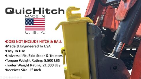 QuicHitch Tractor & Skid Steer Hitch Attachment, 5K/20K lb Capacity & Universal Fit. Skid Steer Quick Hitch Adapter Includes Chain Grab Hook & D-Ring to Help Any Towing Challenge. Made in USA in Saudi Arabia