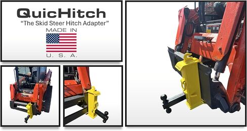 QuicHitch Tractor & Skid Steer Hitch Attachment, 5K/20K lb Capacity & Universal Fit. Skid Steer Quick Hitch Adapter Includes Chain Grab Hook & D-Ring to Help Any Towing Challenge. Made in USA in Saudi Arabia