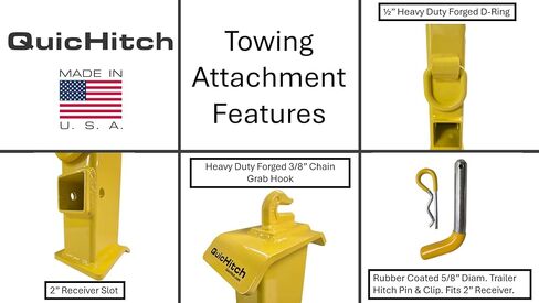 QuicHitch Tractor & Skid Steer Hitch Attachment, 5K/20K lb Capacity & Universal Fit. Skid Steer Quick Hitch Adapter Includes Chain Grab Hook & D-Ring to Help Any Towing Challenge. Made in USA in Saudi Arabia