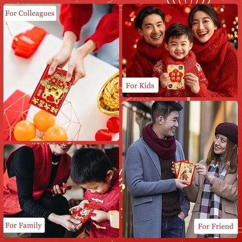 12 قطعة 2026 مظاريف حمراء لطيفة للسنة الصينية الجديدة، مظاريف ثلاثية الأبعاد لسنوات الحصان الحمراء مظروف السنة القمرية الجديدة هونغ باو لمهرجان الربيع، سعادة النجاح في سنوات الحصان in Kuwait
