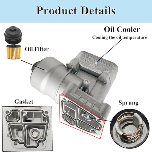 93186324 Aluminum Engine Oil Cooler Fit for Chevy Aveo 2009-2011 Cruze 2011-2016 Sonic 2012-2018 Trax 2013-2019, for Buick Cascada 2016-2019, Oil Filter Housing Adapter Assembly Replace# 55353323 in Kuwait