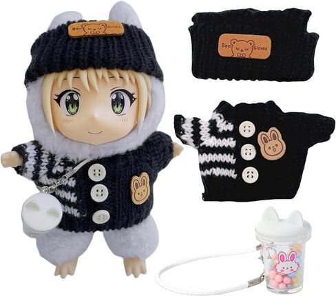 Doll Clothes for Labubu,3Pcs Cute Labubu Clothes Set,Including Kawaii White Sweater,Knitted Hat and Pink Labubu Cup,17cm Labubu Accessories(no Doll) in Saudi Arabia
