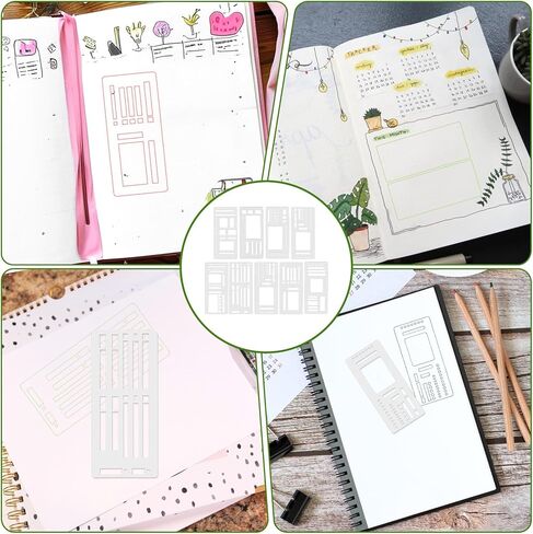 9pcs Handmade Flexible Record Template, Reusable Journal Stencils for Planner, Calendar Template Stencil, Lines & Boxes, Calendars & Daily Planning 13.5x5.8cm in Kuwait