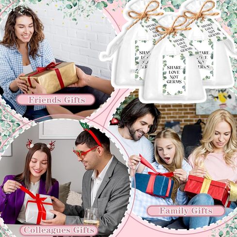 50 مجموعة من زجاجات مطهر اليد الصغيرة المخصصة لحفلات الزفاف للضيوف، زجاجات معقم لليدين فارغة بحجم 2 أونصة مع 50 كيس أورجانزا لحفلات الزفاف (أخضر، أوكالبتوس) in Kuwait