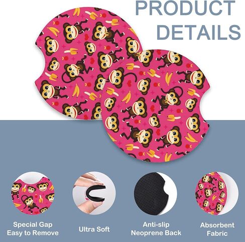 Cute Pink Monkey and Banana Car Steering Wheel Cover for Women Men with 2 Pcs Car Coasters,Universal 15 Inch Steering Wheel Covers Anti-Slip and Practical Auto Accessories Fit Auto,Suvs in Kuwait