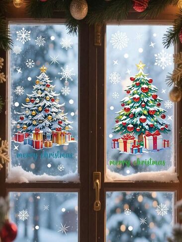 2 Pack Static Sticker, 4D Snowflake Snowman Santa Claus PVC Electrostatic Glass Decals for Home Office Winter Xmas Festival Decorations(A) in Saudi Arabia