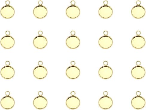 Shapenty Gold Stainless Steel Round Bezel Blanks Pendant Trays for Earrings Bracelet Necklace Keychain DIY Craft Resin Glass Cabochon Jewelry Making Projects Christmas Gift Hanging Charms, 20PCS in Saudi Arabia