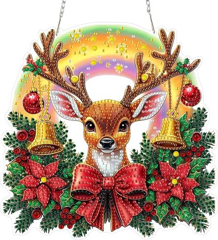 MEIYUDA Christmas Diamond Art Hanging Kits for Adult, Flowers Cardinal Diamond Painting Hanging Kits Ornaments, DIY Special Shaped Rhinestone Window Pendants kit for Home Garden Wall Decor Gift in Saudi Arabia