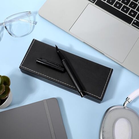 PU Leather Pen Box Case Pen Case Long Single Rectangle Fancy Sketching Pens Gift Box for Women Men Business Office Supplies, Black in Saudi Arabia