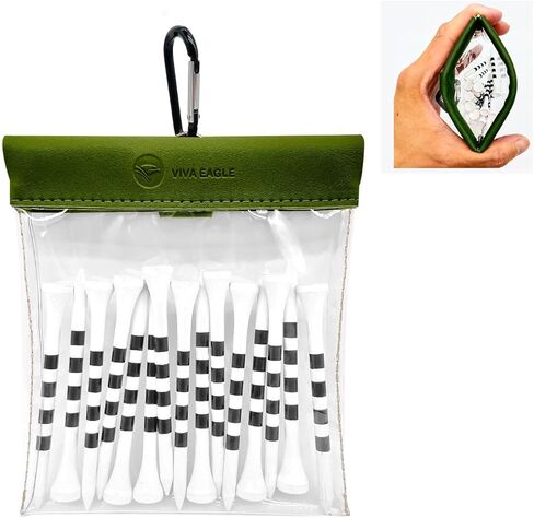 حقيبة جولف تيز مع مشبك، جيب علوي شفاف شفاف لتخزين ملحقات الجولف والأشياء الثمينة | تتضمن 15 تيشيرت من الخيزران (أخضر) in Kuwait