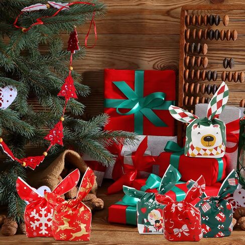 أكياس علاج عيد الميلاد، 60 قطعة أكياس حلوى عيد الميلاد، أكياس هدايا بلاستيكية صغيرة للأطفال، لطيف أرنب الأذن الكوكيز وجبة خفيفة جودي الفشار جودي هدية حقيبة لفصل الشتاء عيد الميلاد عطلة الطرف الديكور لصالح اللوازم in Saudi Arabia