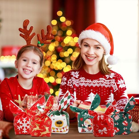 أكياس علاج عيد الميلاد، 60 قطعة أكياس حلوى عيد الميلاد، أكياس هدايا بلاستيكية صغيرة للأطفال، لطيف أرنب الأذن الكوكيز وجبة خفيفة جودي الفشار جودي هدية حقيبة لفصل الشتاء عيد الميلاد عطلة الطرف الديكور لصالح اللوازم in Saudi Arabia