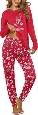 Pajama Sets for Women Cotton Sleepwear Pj Set Long Sleeve Top&Star Print Pants with Pockets in Kuwait