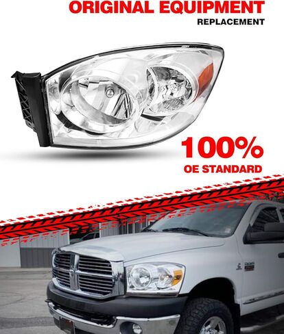 مجموعة المصابيح الأمامية PHILTOP مناسبة لـ 2006 2007 2008 Dodge Ram 1500، 2006-2009 Ram 2500، 2006-2009 Ram 3500، غلاف كروم شفاف عدسة عاكسة كهرمانية، مصابيح أمامية هالوجين (جانب السائق + الراكب) in Kuwait