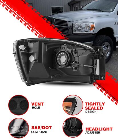 مجموعة المصابيح الأمامية PHILTOP مناسبة لـ 2006 2007 2008 Dodge Ram 1500، 2006-2009 Ram 2500، 2006-2009 Ram 3500، غلاف كروم شفاف عدسة عاكسة كهرمانية، مصابيح أمامية هالوجين (جانب السائق + الراكب) in Kuwait