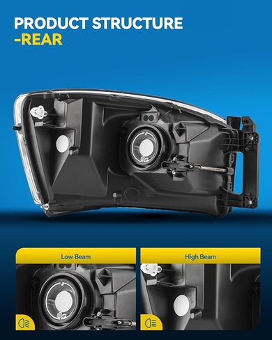 مجموعة المصابيح الأمامية PHILTOP مناسبة لـ 2006 2007 2008 Dodge Ram 1500، 2006-2009 Ram 2500، 2006-2009 Ram 3500، غلاف كروم شفاف عدسة عاكسة كهرمانية، مصابيح أمامية هالوجين (جانب السائق + الراكب) in Kuwait