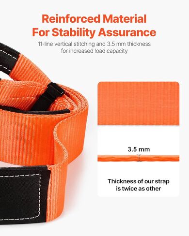 VEVOR Recovery Tow Strap 3 inches, 8 feet 36,000 lbs Break Strength, Triple Reinforced Loop Straps, Tree Saver, Winch Line Extension Strap, Off Road Towing and Recovery, Extreme Weather Resistance in Saudi Arabia