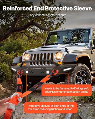 VEVOR Recovery Tow Strap 3 inches, 8 feet 36,000 lbs Break Strength, Triple Reinforced Loop Straps, Tree Saver, Winch Line Extension Strap, Off Road Towing and Recovery, Extreme Weather Resistance in Saudi Arabia