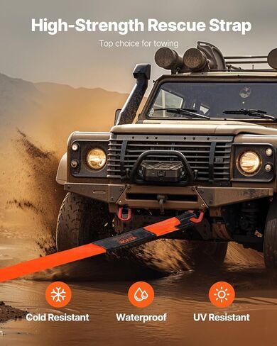VEVOR Recovery Tow Strap 3 inches, 8 feet 36,000 lbs Break Strength, Triple Reinforced Loop Straps, Tree Saver, Winch Line Extension Strap, Off Road Towing and Recovery, Extreme Weather Resistance in Saudi Arabia