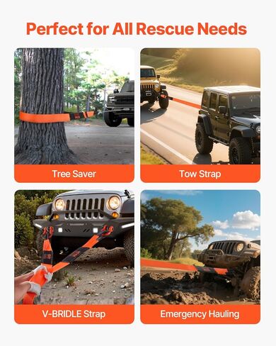 VEVOR Recovery Tow Strap 3 inches, 8 feet 36,000 lbs Break Strength, Triple Reinforced Loop Straps, Tree Saver, Winch Line Extension Strap, Off Road Towing and Recovery, Extreme Weather Resistance in Saudi Arabia