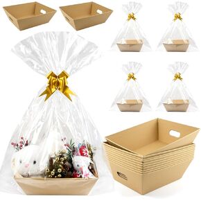 CDIVEFTN 10 Pack Kraft Empty Gift Baskets with Bags and Bows, Large 12x10" Sturdy Cardboard Baskets for Gifts Empty to Fill, Bulk Gift Basket Kit for Christmas, Holidays, Weddings, Birthdays (Red) in Saudi Arabia