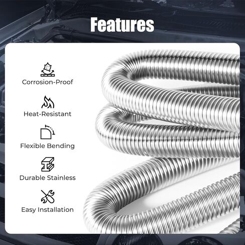 Stainless Steel Exhaust Hose 78.7 Inch Flexible Fuel Tank Vent Pipe for Diesel Heater Air Heater Cars Vans Trucks RVs SUVs in Saudi Arabia