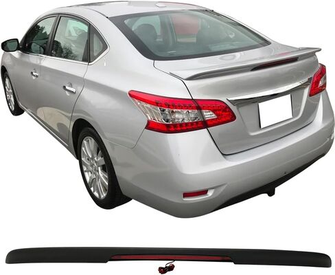 IKON MOTORSPORTS، جناح صندوق السيارة متوافق مع 2013-2019 Nissan Sentra 4-Door Sedan، نمط المصنع أسود غير لامع ABS غطاء خلفي للجناح الخلفي مع ضوء الفرامل in Saudi Arabia