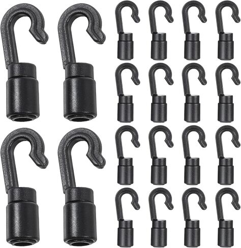 20 Pack Black Bungee Cord Hooks for 3/16 Inch to 1/4 Inch, Shock Cord End Hooks Cargo Net Hooks Shock Absorbing Cord Hooks for Bungee Cord Ends Kayak Replacement Water Sports Camping Accessories in Saudi Arabia