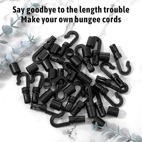 20 Pack Black Bungee Cord Hooks for 3/16 Inch to 1/4 Inch, Shock Cord End Hooks Cargo Net Hooks Shock Absorbing Cord Hooks for Bungee Cord Ends Kayak Replacement Water Sports Camping Accessories in Saudi Arabia
