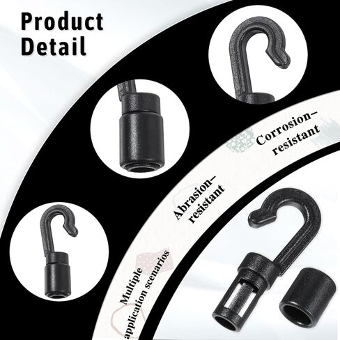 20 Pack Black Bungee Cord Hooks for 3/16 Inch to 1/4 Inch, Shock Cord End Hooks Cargo Net Hooks Shock Absorbing Cord Hooks for Bungee Cord Ends Kayak Replacement Water Sports Camping Accessories in Saudi Arabia
