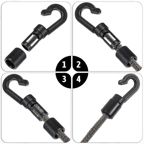 20 Pack Black Bungee Cord Hooks for 3/16 Inch to 1/4 Inch, Shock Cord End Hooks Cargo Net Hooks Shock Absorbing Cord Hooks for Bungee Cord Ends Kayak Replacement Water Sports Camping Accessories in Saudi Arabia