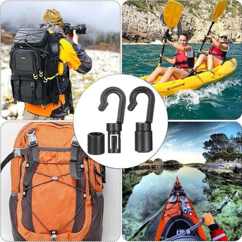20 Pack Black Bungee Cord Hooks for 3/16 Inch to 1/4 Inch, Shock Cord End Hooks Cargo Net Hooks Shock Absorbing Cord Hooks for Bungee Cord Ends Kayak Replacement Water Sports Camping Accessories in Saudi Arabia