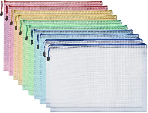 Zipper Documents Storage Bag, 10 Pack A4 Size Plastic Waterproof 13 Inch x 9 Inch File Envelopes for Study and Office (10) in Saudi Arabia