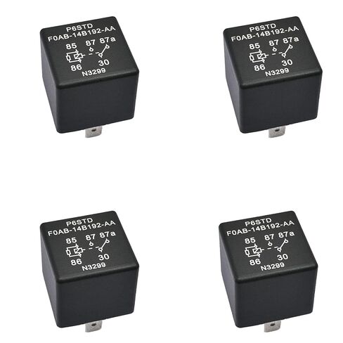 4 قطع P6SDT FOAB-14B192-AA F0AB-14B192-AA مرحل متعدد الأغراض مناسب لسيارة Ford F150 F250 F-350 Super Duty Explorer Sport Trac Fusion Taurus Grand Cherokee Focus E-350 E-250 E-150 1999-2018، 12V 40A 5Pin in Kuwait