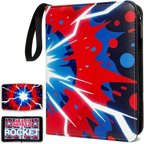 4-Pocket Trading Card Binder, 440 Pockets PU Leather Zippered Album with 55 Removable Sleeves, Card Collection Organizer for Standard TCG and Sports Cards, Gift for Kids & Collectors in Saudi Arabia