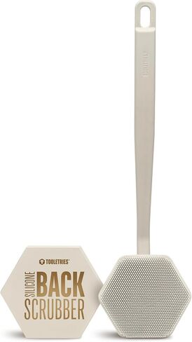 Tooletries - Silicone Back Scrubber - Exfoliating Shower Brush, Back Washer for Men, Durable Back Brush with Long Handle - Long Lasting Bath & Shower Accessories - Charcoal in Kuwait