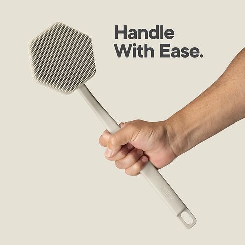 Tooletries - Silicone Back Scrubber - Exfoliating Shower Brush, Back Washer for Men, Durable Back Brush with Long Handle - Long Lasting Bath & Shower Accessories - Charcoal in Kuwait