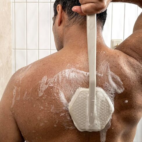 Tooletries - Silicone Back Scrubber - Exfoliating Shower Brush, Back Washer for Men, Durable Back Brush with Long Handle - Long Lasting Bath & Shower Accessories - Charcoal in Kuwait