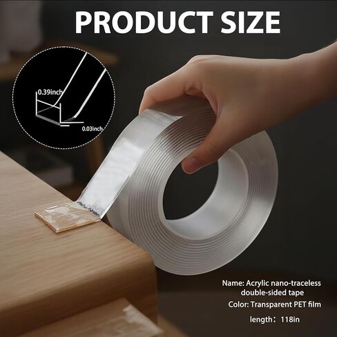 شريط لاصق شفاف مزدوج الجوانب - شريط نانو لاصق مزدوج الجوانب للتعليق في الأماكن المغلقة والخارجية مع لفة مقاس 118 بوصة بعرض متعدد in Saudi Arabia