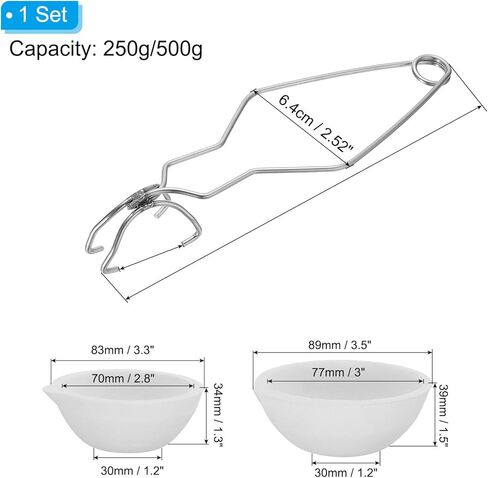 PATIKIL Small Melting Ceramic Crucible Bowl Dish Cup Set Include Whip Tongs Handle, Quartz Crucible Kit for Melting Metal, 3 Pcs 100g 250g in Saudi Arabia