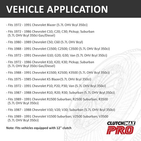 طقم القابض ClutchMaxPRO Performance Stage 2 متوافق مع 12 بوصة 10 سبلين شيفروليه GMC C G K P R V 10 20 30 1500 2500 3500 5.7L 8cyl 350ci (CP04064HD-ST2) in Saudi Arabia