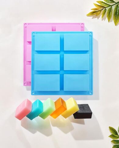 2PC Set Silicone Soap Molds, 6 Cavity Square Soap Molds for Soap Making, Cake, and Chocolate, Food Grade Silicone Molds (Pink, Light Blue) in Saudi Arabia