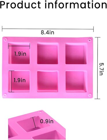 2PC Set Silicone Soap Molds, 6 Cavity Square Soap Molds for Soap Making, Cake, and Chocolate, Food Grade Silicone Molds (Pink, Light Blue) in Saudi Arabia