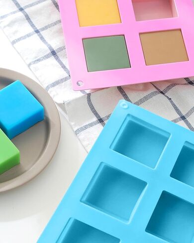 2PC Set Silicone Soap Molds, 6 Cavity Square Soap Molds for Soap Making, Cake, and Chocolate, Food Grade Silicone Molds (Pink, Light Blue) in Saudi Arabia