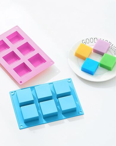 2PC Set Silicone Soap Molds, 6 Cavity Square Soap Molds for Soap Making, Cake, and Chocolate, Food Grade Silicone Molds (Pink, Light Blue) in Saudi Arabia